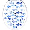 BM 4104 Copriwater Sedile Tavoletta WC Universale Coperchio Toilet Seat Bagno in Legno MDF Blu Decorato Motivo Pesciolini Sfondo Bianco, Misura Standard Fissaggio dal Basso Cerniere in Acciaio