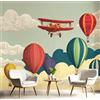 ANALTIRCE Carta da parati Mongolfiere Aeroplani 150×105cm Fotomurali in TNT Murale alla Bambini Illustrazione Decorazione da Muro Poster Gigante Design Carta pareti Soggiorno Beige