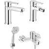 Inbagno Set miscelatori lavabo bidet e vasca con doccetta, cromato lucido in ottone, include piletta di scarico, kit doccino, IOLE