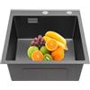 Fermoirper Lavello Cucina 1 Vasca 50 x 45 x 20 cm Lavello Incassato Inox Cucina con 2x Tubi di Scarico e 1x Filtro (Nero)