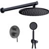 Shiyinge Set doccia rotondo da 10 pollici, 25 cm, set doccia a pioggia, da incasso, sistema doccia nero con doccetta e soffione in ottone