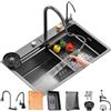 Generic 68x45cm Lavandino Cucina, Lavello Cucina A Cascata Multifunzionale In Acciaio Inox, Lavello Cucina 1 Vasca, Con Rubinetti Estraibili E Scolapiatti E Scarico