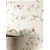 Newroom Carta da Parati Bianco Floreale Camera da Letto Soggiorno | struttura effetto lino, fiori rosa antico e albicocca, fogliame verde oliva, tessuto non tessuto, stile shabby chic