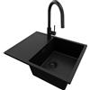 PRIMAGRAN Lavandino da Cucina Tutto Nero 62x50cm, Lavello in Granito a 1 vasca + Rubinetto 40x20cm + Set di accessori, Lavabo da Cucina Incasso al Mobile 45cm - Ibiza S016