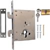 ATTAS Lucchetto a gancio doppio, 60 mm, per cancelli scorrevoli, serratura a incastro superiore/inferiore, dimensioni di montaggio 140 x 110 mm, per interni ed esterni, con cilindro di chiusura e