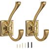 CABDM Confezione da 2 ganci per asciugamani decorativi resistenti per appendere accappatoi, doppi ganci appendiabiti in ottone spazzolato, montaggio a parete con viti per chiavi, asciugamani, borse
