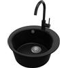 PRIMAGRAN Lavandino da Cucina Nero 50x50cm, Lavello in Granito a 1 vasca + Rubinetto 32x20cm + Set di accessori, Lavabo da Cucina Incasso al Mobile 45cm - Pise Top S009