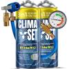 Clima Set ClimaSet 3in1 Refrigerante di ricambio R134a 2x170 g - refrigerante R134a, R12 e Olio e Turafalle con tubo gas e manometri condizionatori - kit ricarica clima auto - ECO bombola