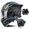 SONGDIQI Casco Modulare Moto Bluetooth Integrato, Casco Moto con Integrale con Doppia Visiera, Casco Integrato Apribile Omologati ECE(C6,M(57~58cm))