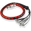 HADZAM Frustino in vera pelle per moto Get Back da 106,7 cm per manubrio con frange e chiusura a sgancio rapido (rosso e nero, 106,7 cm (teschi sulle frange)