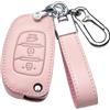 ontto Custodia per Chiave Auto Adatta per Hyundai Elantra Accent i25 Solaris Verna Santa Fe ioniq 2015-2018, Telecomando in Pelle Bovina coprichiave Portachiavi Custodia Rosa E