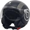 Generico Casco Demijet Circle Rodeo Drive, Design Nero/Grigio Opaco, con Visiera (L)