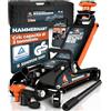 HAMMERHART Cric per auto 2,5 tonnellate | Sollevatore auto certificato TÜV con altezza di sollevamento da 85 a 384 mm | Cric idraulico premium con ruote a 360° e doppio pistone | Cric supporti in gommae valigett