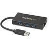 StarTech.com Hub USB 3.0 (5Gbps) a 3 porte portatile con NIC Gigabit Ethernet - In alluminio con cavo integrato