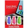 SanDisk Cruzer Blade 3x 32GB unità flash USB USB tipo A 2.0 Blu, Verde, Rosa