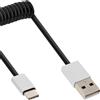 InLine Cavo USB 2.0 C M/A M, alluminio, spirale, nero, 2,4A@1m, 1,5A@3m, 0,5m