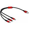 DeLOCK Cavo di ricarica USB 3 in 1 Tipo-A a Lightning / Micro USB / USB Type-C da 30 cm nero / rosso