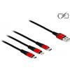 DeLOCK Cavo di ricarica USB 3 in 1 Tipo-A a Lightning / Micro USB / USB Type-C da 1 m nero / rosso