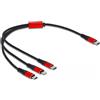 DeLOCK Cavo di ricarica USB 3 in 1 USB Type-C a Lightning / Micro USB / USB Type-C da 30 cm nero / rosso
