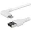 StarTech.com Cavo da USB-A a Lightening da 1m durevole - bianco ad angolo retto a 90° in fribra aramidica - Robusto e