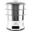 Tefal Convenient Series Deluxe VC502D Vaporiera, Pentola a Vapore 3 cestello/i Superficie piana 900 W Acciaio inox, Bianco