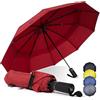 WLine Wind Ombrello Pieghevole Antivento da Pioggia con 10 Aste Rinforzate e Tela Idrorepellente 210T - Ombrello Portatile Resistente Apri e Chiudi Automatico, Diametro 104cm (Rosso senza Custodia)