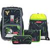 Step by Step Giant - Set di 5 zaini per la scuola ergonomici con riflettori, regolabile in altezza con cintura in vita e petto, per bambini dai 1 ° grado, 23 litri, Ninja Kimo - blu/grigio-verde