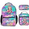 Generic Personalizzata Zaino scuola elementare bambina Personalizzate Sirenetta con Nome per school bag Scuola 3 Pezzi zainetto asilo bambino con borsa termica e Astuccio zaini per media superiore