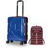 Invicta Trolley Travel - Bagaglio a Mano - Blu - 33 Litri, Rigido da Cabina con 4 Ruote Girevoli + Invicta Zaino - Minisac Heritage, Bicolore Blu/Rosso - Richiudibile e Tascabile