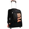 YUB Trolley Scuola 3 Ruote, Nero Arancione, 2in 1 con Spallacci Uso Zaino con Cross-Over System, Scuola e Viaggio, Bambini e Ragazzi