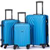 R.Leone Valigia da 1 Fino a Set 4 Trolley Rigido grande, medio, bagaglio a mano e bagaglio EasyJet 45X36X20cm 4 ruote in ABS 9002 (Azzurro, Set 3 Pezzi S M L)