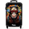 NoBoringSuitcases.com Trolley Bagaglio 55x40x20 cm, Valigia Cabina 10 kg (Scimpanzé Cuffie - Nero)