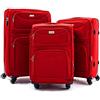 R.Leone Valigia da 1 pezzo Fino a Set 3 Trolley Espandibile grande, medio e bagaglio a mano 4 ruote in stoffa 214 (Rosso, Set 3 S M L)