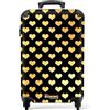 NoBoringSuitcases.com® Cartucce, Valigia rigida con rotelle, trolley, bagaglio a mano, 4 ruote, lucchetto TSA (Piccoli cuori dorati su sfondo nero, 55x40x20 cm)