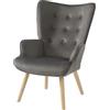BAÏTA Sam Poltrona in Velluto con Base in Legno, Grigio, Dimensions : 67 x 75 x 95 cm