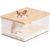 WIYETY Bagno di Sabbia per Criceti con Copertura in Legno Massiccio, Doccia per Cincillà, Orsi Dorati, Gerbil (21 x 15,5 x 10 cm)