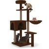 Avilia - Tiragraffi per Gatti 120 Cm Multilivello con Cuccia Chiusa e Amaca Laterale, Struttura con Colonne in Sisal e Giochi Pendente, Ideale per Uso Quotidiano in Casa (Marrone)