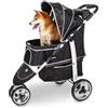 Innopet Monaco Passeggino per cani e gatti nero con copertura antipioggia, capacità 25 kg, pieghevole con una sola mano - Cestino portaoggetti convertibile - Cuscino double face