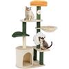 COSTWAY Tiragraffi per Gatto Alto 114 cm Forma di Fiore, con Amaca e Grotta
