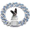 ONEFOJOJO Collare a catena per cani, argento blu, collana a maglia cubana in metallo con diamanti, larghezza 15 mm, scintillante e scintillante, per cuccioli di taglia piccola, media e grande (25.4 cm)