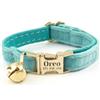 Generico Collare di gatto in velluto artificiale morbido personalizzato, Tag personalizzato del gatto, Collare del gatto inciso laser del bottone del metallo, circonferenza del collo 16-32 cm(Lake Green)