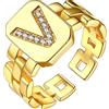 Bestyle Anelli con Iniziali V Anello Regolabile Color Oro Anello Ragazza Oro con Confezione Regalo