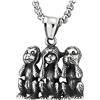 COOLSTEELANDBEYOND Uomo Donna Acciaio Inossidabile Tre Scimmie Meme delle Scimmie Ciondolo Collana con Pendente con 60CM Catena del Grano