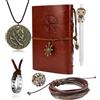YouU UoYu Uncharted - Set di 4 gioielli con teschio in bronzo, collana con anello e braccialetto in pelle, diario e taccuino con penna