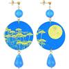 IN Lebole Collezione The Circle Luna e Fiori Gialli Orecchini da Donna in Ottone Pietra Azzurro