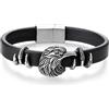 COOLSTEELANDBEYOND Uomo Acciaio Inossidabile Testa d'aquila e Artiglio Braccialetto, Bracciale di Nero Cuoio Pelle