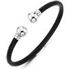 COOLSTEELANDBEYOND Argento Nero Elastico Regolabile Braccialetto del Polsino, Bracciale da Uomo Donna, Acciaio Inossidabile, Cavo Intrecciato Lucido