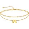 U7 Bracciale Cavigliera Donna con Ciondolo Iniziale M Personalizzato in Acciaio Inossidabile, Cavigliera Doppio Strato con Lettera A colore Oro, Gioielli per Estiva e Vacanze