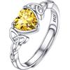 PROSILVER Anello Donna Argento 925 Regolabile Nodo Celtico e Cuore Pietra di Nascita Anello A Cuore con Citrino Giallo Pietra Cuore Novembre Citrino Anello Donna Argento Regolabile