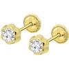 TIME ROAD Orecchini Bebè Bambina in Oro 9K HIN00267/4 - Fiore 4 mm - Chiusura a Vite Sicura - 3-24 mesi - Ideale per Nascita, Battesimo o Compleanno